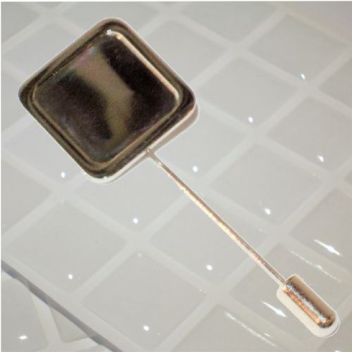 Stick Pin Blank 16mm Square Silver and clear dome
